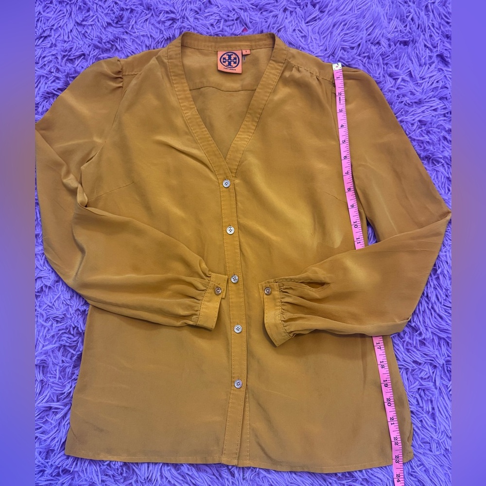 Tory Burch button down, V Neck top. Sz 2. Great used condition.